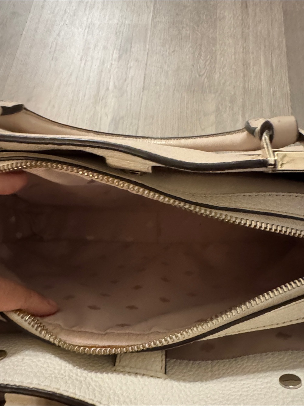 kate spade Neutral Beige Pebbled Leather Tote with Gold Hardware - Picture 5 of 10